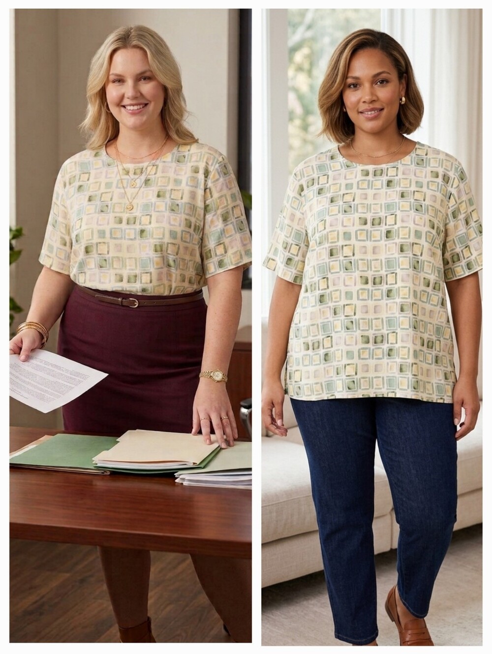 Notations Geometric Print Top 18W 2XL Short Sleeve Blouse Office Casual VTG - Picture 2 of 15